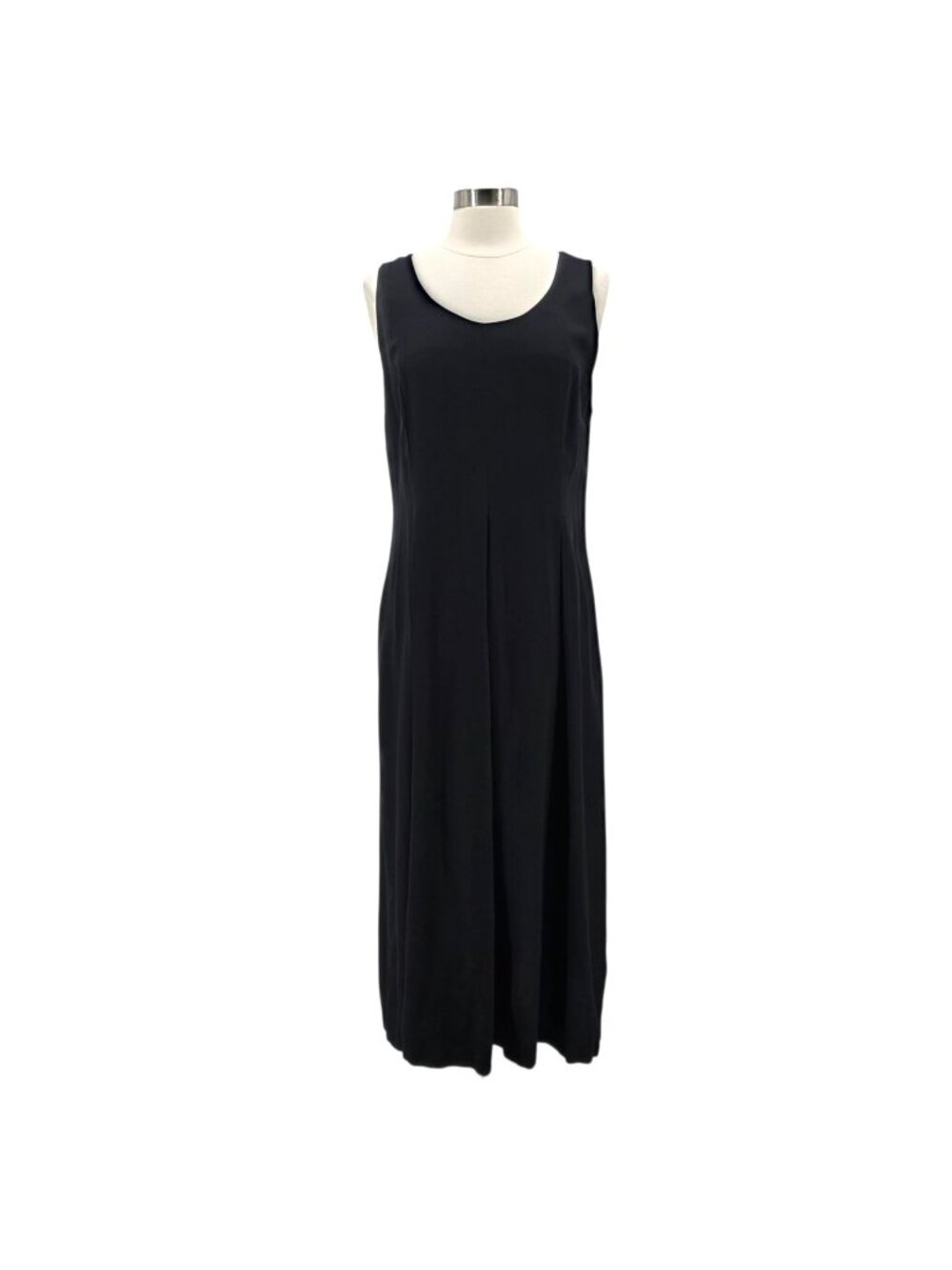 Laura Ashley Womens 12 Dress Wool Viscose Maxi Black Sleeveless Pleated Boho